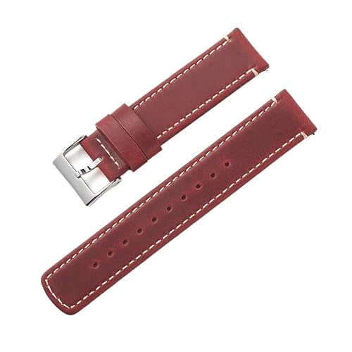 BOLEXA uhr Lederarmband 18mm 20mm 22mm Matte Leder Uhr Band for Männer Frauen Handgelenk Band Sport Quick Release Armband Band metall Uhr Schnalle (Color : Dark Red, Size : 18mm) von BOLEXA