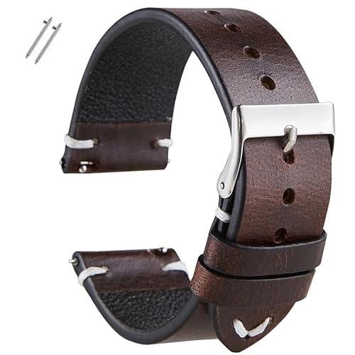 BOLEXA uhr Lederarmband 18mm 20mm 22mm Vintage Öl Wachs Leder Uhrenarmband Zubehör Ersatzarmband Schnellverschluss Handgelenkband for Männer Frauen Gürtel (Color : Dark Brown, Size : 18mm) von BOLEXA