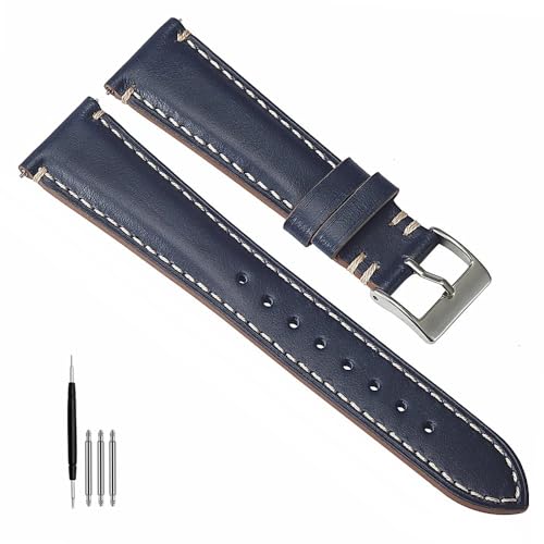 BOLEXA uhr Lederarmband 20mm 22mm 24mm Vintage Echtes Lederband for Männer Frauen Sport Handgelenk Band Ersatz Armband Universal Uhr zubehör (Color : Blau, Size : 22mm) von BOLEXA