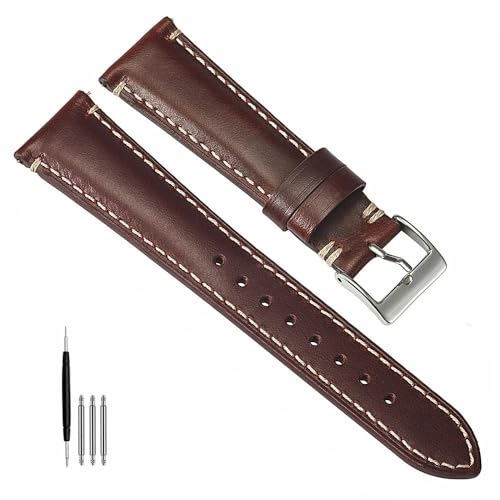 BOLEXA uhr Lederarmband 20mm 22mm 24mm Vintage Echtes Lederband for Männer Frauen Sport Handgelenk Band Ersatz Armband Universal Uhr zubehör (Color : Dark red, Size : 20mm) von BOLEXA