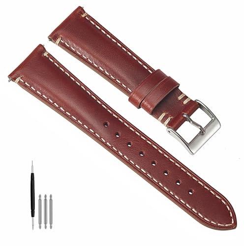 BOLEXA uhr Lederarmband 20mm 22mm 24mm Vintage Echtes Lederband for Männer Frauen Sport Handgelenk Band Ersatz Armband Universal Uhr zubehör (Color : Rot, Size : 22mm) von BOLEXA