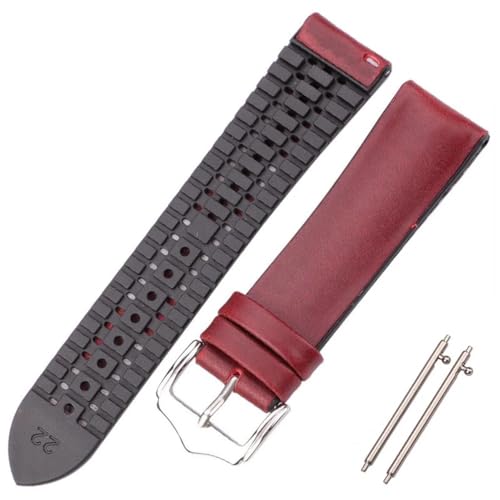 BOLEXA uhr Lederarmband Echtes Leder Armband Männer Frauen Gummi Silikon Wasserdicht Atmungsaktiv Uhr Band Schnalle Uhr Zubehör 18 20 22mm (Color : Red Brown, Size : 18mm) von BOLEXA