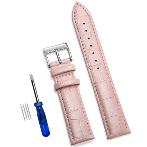BOLEXA uhr Lederarmband Uhrenarmbänder aus echtem Leder, 12/14/16/18/20/22/24 mm, Uhrenarmband, Stahl-Dornschließe, Handgelenk-Schnellverschluss-Uhrenarmband + Werkzeug (Color : Pink 1, Size : 20mm von BOLEXA
