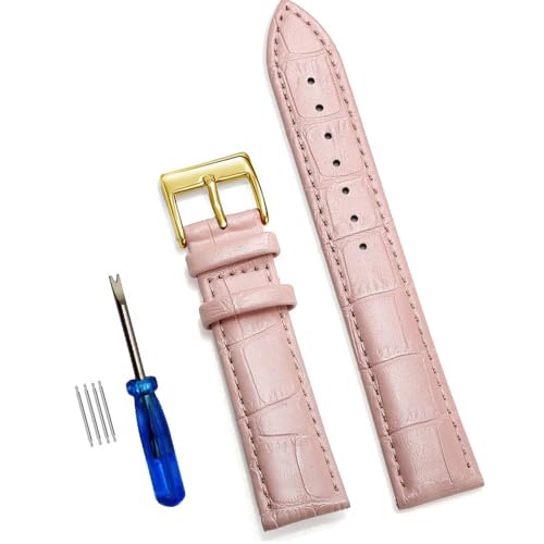 BOLEXA uhr Lederarmband Uhrenarmbänder aus echtem Leder, 12/14/16/18/20/22/24 mm, Uhrenarmband, Stahl-Dornschließe, Handgelenk-Schnellverschluss-Uhrenarmband + Werkzeug (Color : Pink 3, Size : 24mm von BOLEXA