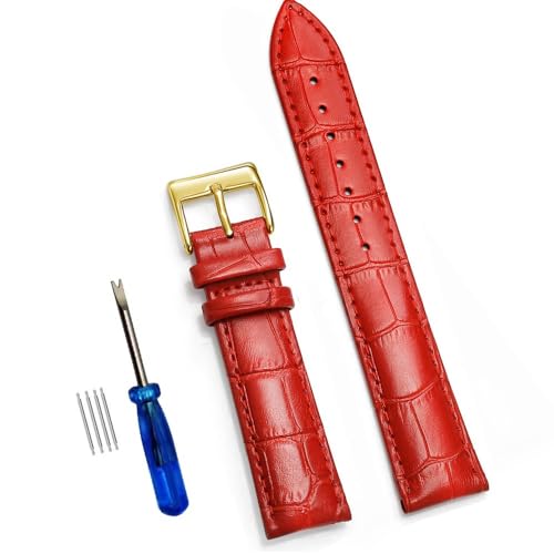 BOLEXA uhr Lederarmband Uhrenarmbänder aus echtem Leder, 12/14/16/18/20/22/24 mm, Uhrenarmband, Stahl-Dornschließe, Handgelenk-Schnellverschluss-Uhrenarmband + Werkzeug (Color : Red 3, Size : 18mm) von BOLEXA