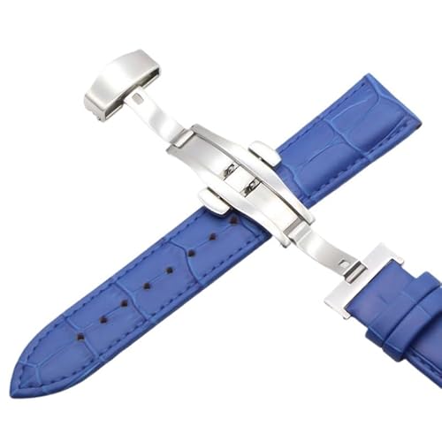 BOLEXA uhr Lederarmband Uhrenarmbänder aus echtem Leder, 18 mm, 20 mm, 22 mm, 24 mm, universelle Uhr, Schmetterlingsschnalle, Stahlband, Schnalle, Armband, Armreif + Werkzeug (Color : Blau, Size : 1 von BOLEXA