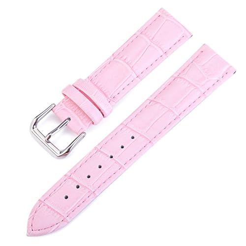 BOLEXA uhr Lederarmband Uhrenarmband Gürtel Damenuhrenarmbänder Echtes Lederarmband Uhrenarmband 10-24mm Ersatz Universal Herren Damen Mehrfarbige Uhrenarmbänder (Color : Pink, Size : 15mm) von BOLEXA