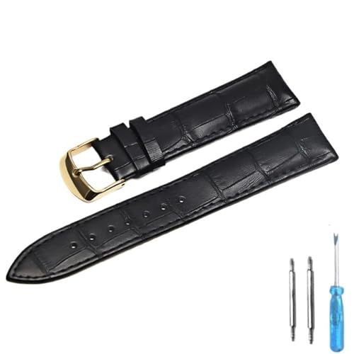 BOLEXA uhr Lederarmband Uhrenarmband aus echtem Leder, Uhrenarmbänder, 12 mm, 18 mm, 20 mm, 22 mm, Uhrenzubehör, Ersatz-Uhrenarmband (Color : Black Gold, Size : 14mm) von BOLEXA