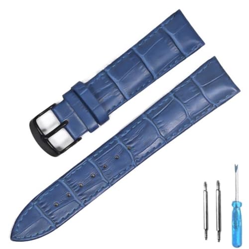 BOLEXA uhr Lederarmband Uhrenarmband aus echtem Leder, Uhrenarmbänder, 12 mm, 18 mm, 20 mm, 22 mm, Uhrenzubehör, Ersatz-Uhrenarmband (Color : Blue Black, Size : 22mm) von BOLEXA