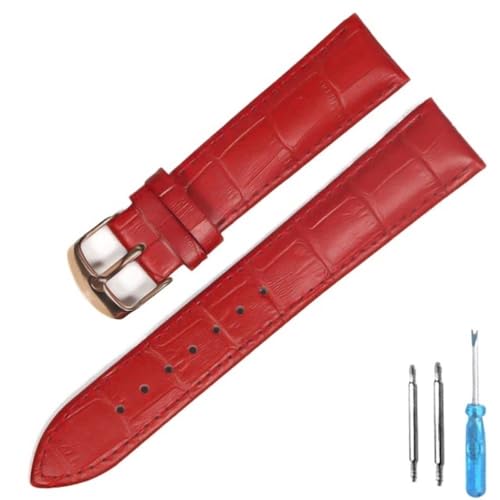 BOLEXA uhr Lederarmband Uhrenarmband aus echtem Leder, Uhrenarmbänder, 12 mm, 18 mm, 20 mm, 22 mm, Uhrenzubehör, Ersatz-Uhrenarmband (Color : Red Rose gold, Size : 18mm) von BOLEXA