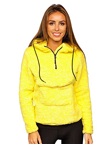 BOLF Damen Fleece Sweatshirt Pullover Vlies Sweater Teddy Hoodies Pulli Reißverschluss Langarmshirt Longsleeve Freizeit Sport Fitness Outdoor Basic Casual Style HH008 Gelb XL [A1A] von BOLF