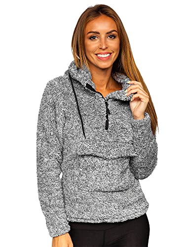 BOLF Damen Fleece Sweatshirt Pullover Vlies Sweater Teddy Hoodies Pulli Reißverschluss Langarmshirt Longsleeve Freizeit Sport Fitness Outdoor Basic Casual Style HH008 Schwarz M [A1A] von BOLF