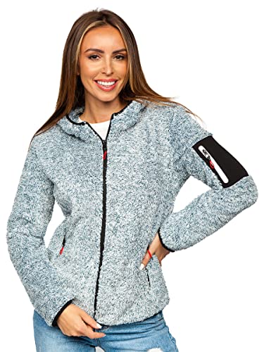 BOLF Damen Fleece Sweatshirt Pullover Vlies Sweater Teddy Hoodies Pulli Reißverschluss Langarmshirt Longsleeve Freizeit Sport Fitness Outdoor Basic Casual Style KSW7002 Blau L [A1A] von BOLF