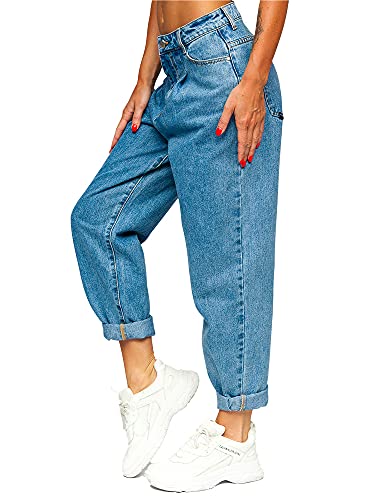 BOLF Damen Jeanshose High Waist Jeans Mom Jeanspants Sweatpants Used Look Denim BS586 Blau XS [F6F] von BOLF