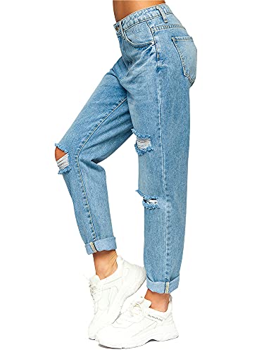 BOLF Damen Jeanshose High Waist Jeans Mom Jeanspants Sweatpants Used Look Denim DM321M Blau XS [F6F] von BOLF