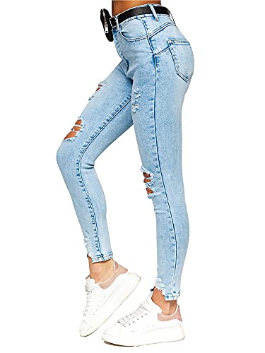 BOLF Damen Jeanshose High Waist Jeans Push Up Jeanspants Sweatpants Used Look Denim A20-2A Blau XS [F6F] von BOLF