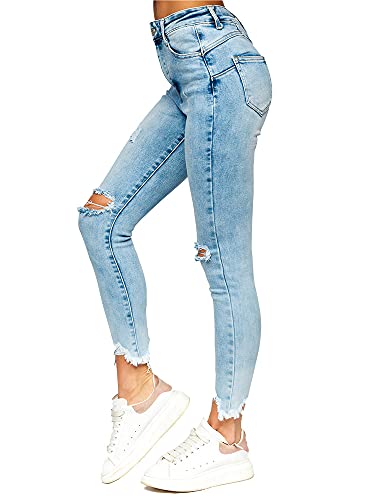 BOLF Damen Jeanshose High Waist Jeans Push Up Jeanspants Sweatpants Used Look Denim L82-5 Blau L [F6F] von BOLF