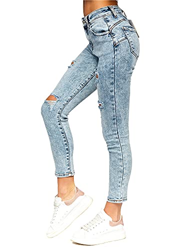 BOLF Damen Jeanshose High Waist Jeans Push Up Jeanspants Sweatpants Used Look Denim TR5819 Blau L [F6F] von BOLF