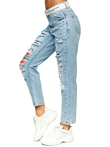 BOLF Damen Jeanshose Jeans Used Look Jeanspants Destroyed Denim Style Regular Fit Narrow Leg Freizeit Casual Style BS502 Blau(Hell) L [F6F] von BOLF