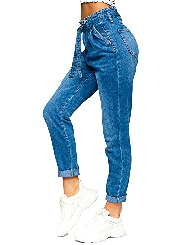 BOLF Damen Jeanshose Jeans Used Look Jeanspants Destroyed Denim Style Regular Fit Narrow Leg Freizeit Casual Style DM312N-4 Dunkelblau M [F6F] von BOLF