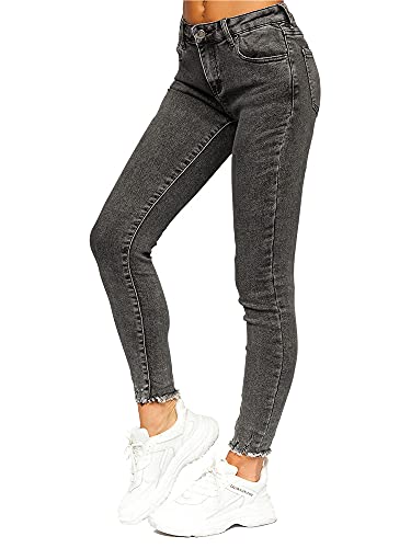 BOLF Damen Jeanshose Jeans Used Look Jeanspants Destroyed Denim Style Regular Fit Narrow Leg Freizeit Casual Style FL1870 Schwarz S [F6F] von BOLF