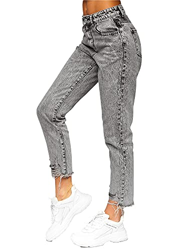 BOLF Damen Jeanshose Jeans Used Look Jeanspants Destroyed Denim Style Regular Fit Narrow Leg Freizeit Casual Style Y984 Grau L [F6F] von BOLF