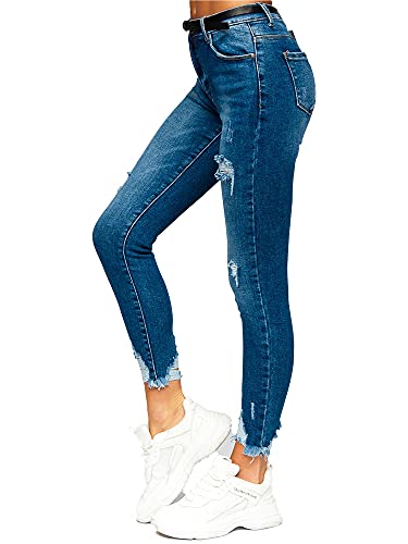 BOLF Damen Jeanshose Jeans Used Look Jeanspants Destroyed Denim Style Slim Fit Narrow Leg Freizeit Casual Style S3958-3P Dunkelblau L [F6F] von BOLF