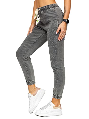 BOLF Damen Jeanshose Jeans Used Look Mom Jeanspants Boyfriend Cut Destroyed Denim Style Regular Fit Freizeit Casual Style BF108 Dunkelgrau L [F6F] von BOLF