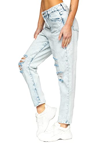 BOLF Damen Jeanshose Jeans Used Look Mom Jeanspants Boyfriend Cut Destroyed Denim Style Regular Fit Freizeit Casual Style WL2102 Blau S [F6F] von BOLF