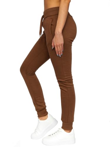 BOLF Damen Jogginghose Basic Sporthose Baumwolle Sweatpants Jogger Frauen Trainingshose Sweathose Jogging Freizeithose Laufhosen High Waist Fitness Yoga Slim Fit CK-01 Braun XL [F6F] von BOLF