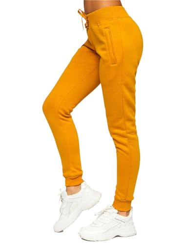 BOLF Damen Jogginghose Basic Sporthose Baumwolle Sweatpants Jogger Frauen Trainingshose Sweathose Jogging Freizeithose Laufhosen High Waist Fitness Yoga Slim Fit CK-01B Camel M [F6F] von BOLF