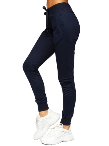 BOLF Damen Jogginghose Basic Sporthose Baumwolle Sweatpants Jogger Frauen Trainingshose Sweathose Jogging Freizeithose Laufhosen High Waist Fitness Yoga Slim Fit CK-01B Dunkelblau M [F6F] von BOLF