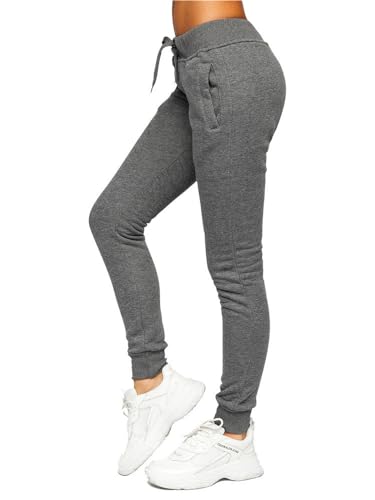 BOLF Damen Jogginghose Basic Sporthose Baumwolle Sweatpants Jogger Frauen Trainingshose Sweathose Jogging Freizeithose Laufhosen High Waist Fitness Yoga Slim Fit CK-01B Dunkelgrau S [F6F] von BOLF