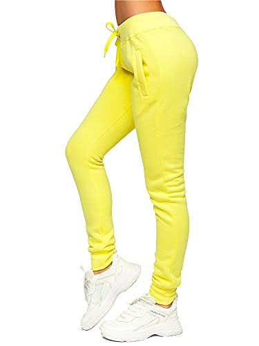 BOLF Damen Jogginghose Basic Sporthose Baumwolle Sweatpants Jogger Frauen Trainingshose Sweathose Jogging Freizeithose Laufhosen High Waist Fitness Yoga Slim Fit CK-01B Gelb XL [F6F] von BOLF