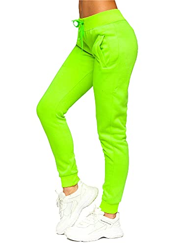 BOLF Damen Jogginghose Basic Sporthose Baumwolle Sweatpants Jogger Frauen Trainingshose Sweathose Jogging Freizeithose Laufhosen High Waist Fitness Yoga Slim Fit CK-01B Grün-Neon S [F6F] von BOLF