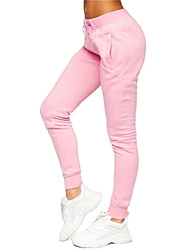 BOLF Damen Jogginghose Basic Sporthose Baumwolle Sweatpants Jogger Frauen Trainingshose Sweathose Jogging Freizeithose Laufhosen High Waist Fitness Yoga Slim Fit CK-01B Hellrosa S [F6F] von BOLF