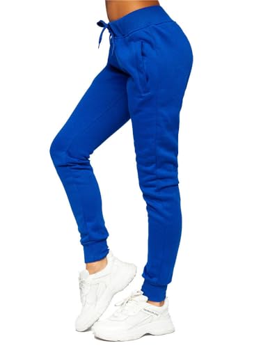 BOLF Damen Jogginghose Basic Sporthose Baumwolle Sweatpants Jogger Frauen Trainingshose Sweathose Jogging Freizeithose Laufhosen High Waist Fitness Yoga Slim Fit CK-01B Kobalt XL [F6F] von BOLF