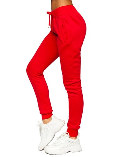 BOLF Damen Jogginghose Basic Sporthose Baumwolle Sweatpants Jogger Frauen Trainingshose Sweathose Jogging Freizeithose Laufhosen High Waist Fitness Yoga Slim Fit CK-01B Rot S [F6F] von BOLF