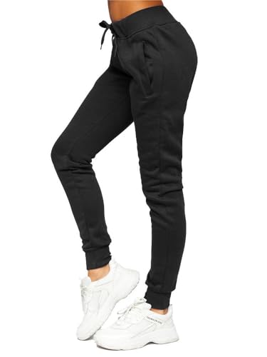 BOLF Damen Jogginghose Basic Sporthose Baumwolle Sweatpants Jogger Frauen Trainingshose Sweathose Jogging Freizeithose Laufhosen High Waist Fitness Yoga Slim Fit CK-01B Schwarz M [F6F] von BOLF