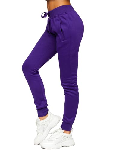 BOLF Damen Jogginghose Basic Sporthose Baumwolle Sweatpants Jogger Frauen Trainingshose Sweathose Jogging Freizeithose Laufhosen High Waist Fitness Yoga Slim Fit CK-01B Violett L [F6F] von BOLF