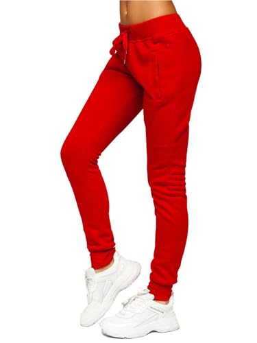 BOLF Damen Jogginghose Basic Sporthose Baumwolle Sweatpants Jogger Frauen Trainingshose Sweathose Jogging Freizeithose Laufhosen High Waist Fitness Yoga Slim Fit CK-01B Weinrot L [F6F] von BOLF