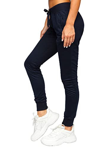 BOLF Damen Jogginghose Sporthose Freizeithose Trainingshose Sweathose Yogahose Sweatpants Baumwolle Hose Fitness Workout Basic Elastic J.Style CK-01 Dunkelblau XL [F6F] von BOLF