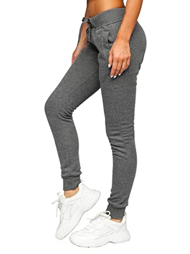 BOLF Damen Jogginghose Sporthose Freizeithose Trainingshose Sweathose Yogahose Sweatpants Baumwolle Hose Fitness Workout Basic Elastic J.Style CK-01 Dunkelgrau S [F6F] von BOLF