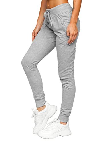 BOLF Damen Jogginghose Sporthose Freizeithose Trainingshose Sweathose Yogahose Sweatpants Baumwolle Hose Fitness Workout Basic Elastic J.Style CK-01 Grau S [F6F] von BOLF