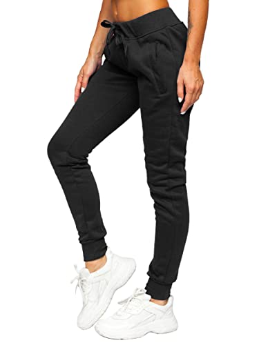 BOLF Damen Jogginghose Sporthose Freizeithose Trainingshose Sweathose Yogahose Sweatpants Baumwolle Hose Fitness Workout Basic Elastic J.Style CK-01 Schwarz L [F6F] von BOLF