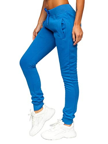 BOLF Damen Jogginghose Sporthose Freizeithose Trainingshose Sweathose Yogahose Sweatpants Baumwolle Hose Fitness Workout Basic Elastic J.Style CK-01 Blau XL [F6F] von BOLF