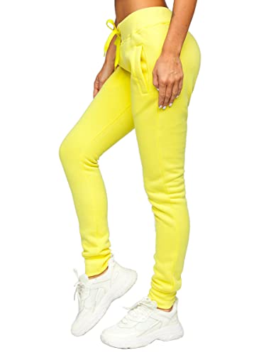 BOLF Damen Jogginghose Sporthose Freizeithose Trainingshose Sweathose Yogahose Sweatpants Baumwolle Hose Fitness Workout Basic Elastic J.Style CK-01 Gelb S [F6F] von BOLF