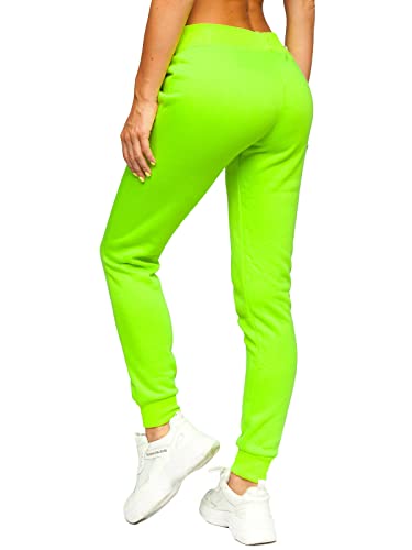 BOLF Damen Jogginghose Sporthose Freizeithose Trainingshose Sweathose Yogahose Sweatpants Baumwolle Hose Fitness Workout Basic Elastic J.Style CK-01 Grun-Neon L [F6F] von BOLF