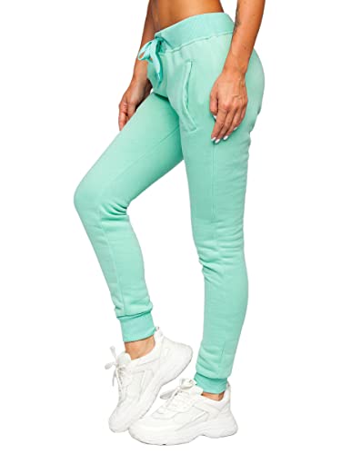 BOLF Damen Jogginghose Sporthose Freizeithose Trainingshose Sweathose Yogahose Sweatpants Baumwolle Hose Fitness Workout Basic Elastic J.Style CK-01 Mint L [F6F] von BOLF