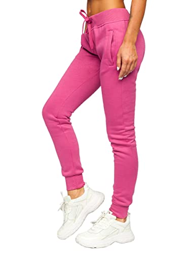 BOLF Damen Jogginghose Sporthose Freizeithose Trainingshose Sweathose Yogahose Sweatpants Baumwolle Hose Fitness Workout Basic Elastic J.Style CK-01 Rosa(Dunkel) L [F6F] von BOLF